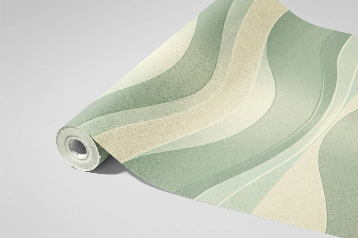 Mid-Century Wavy Stripe Mural Wallpaper — Soft Retro Curves Mural Wallpaper - room preview 03