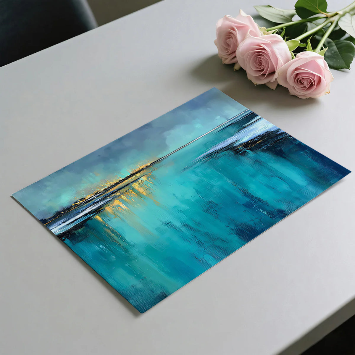 Abstract Horizon Seascape Mural Wallpaper — Impressionistic Blues Mural Wallpaper - room preview 03