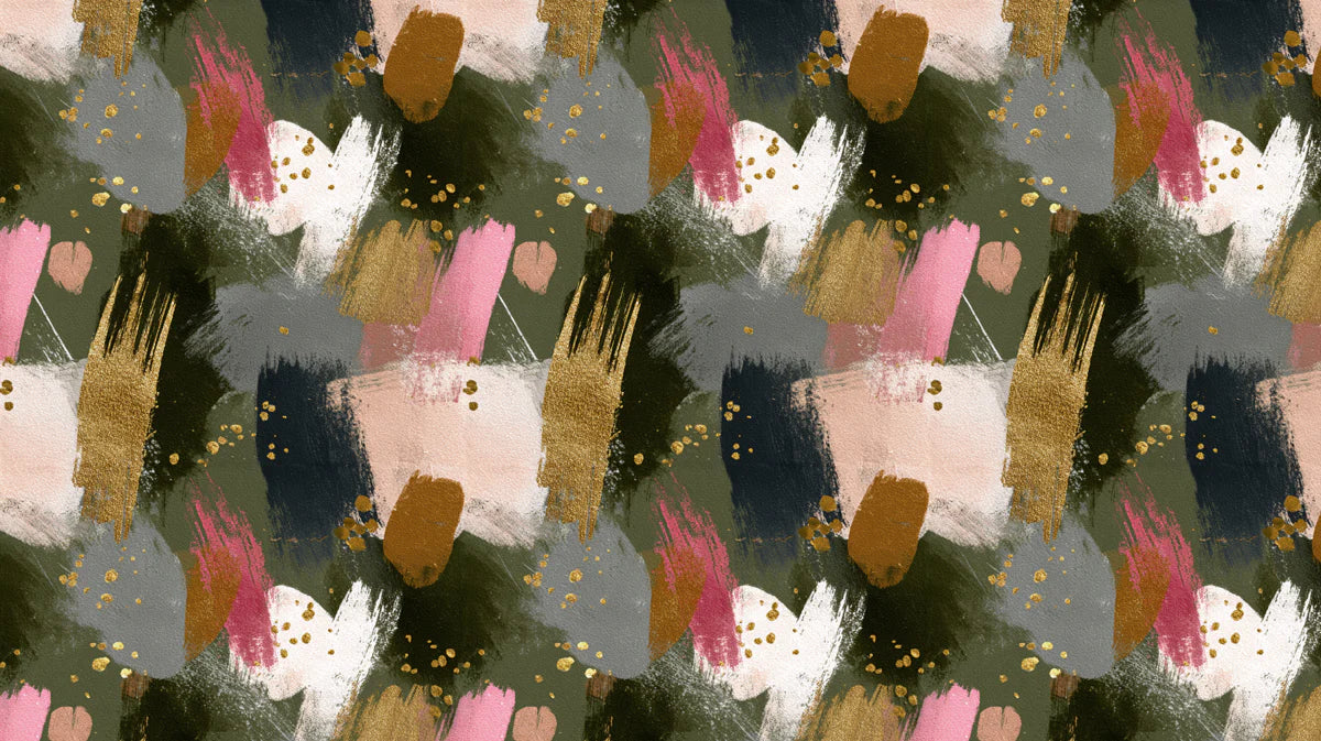 Abstract Brushstroke Mural Wallpaper in Olive, Pink and Gold Mural Wallpaper - room preview 03