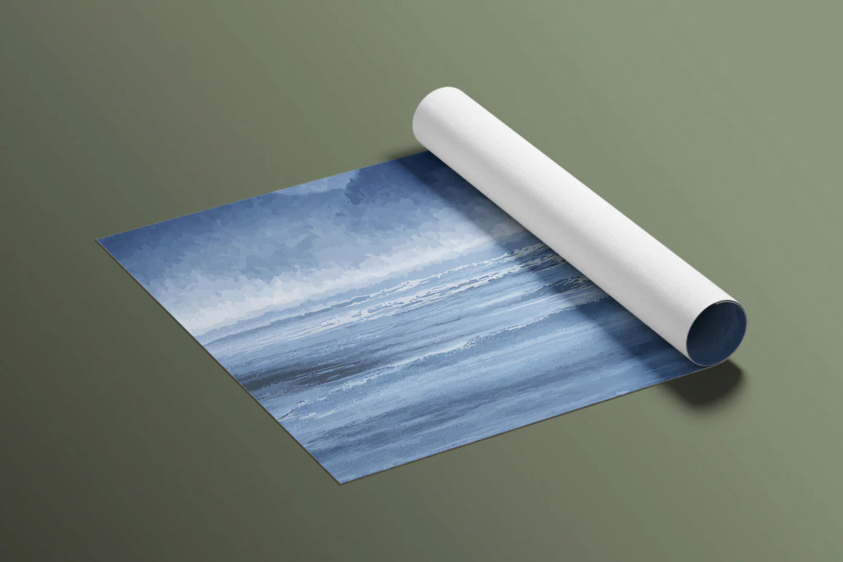 Misty Mountain Coast Mural Wallpaper — Impressionistic Blue Landscape Mural Wallpaper - room preview 03