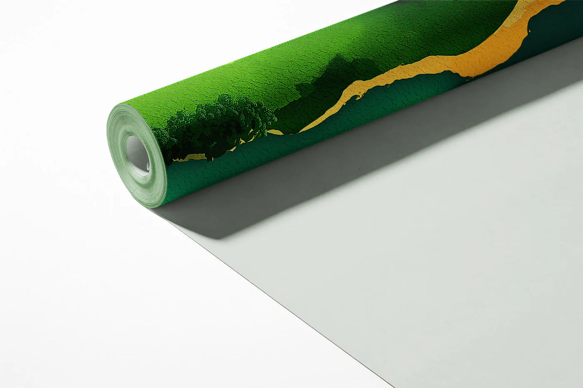 Abstract Aerial River Mural Wallpaper in Vibrant Green and Ochre Mural Wallpaper - room preview 03
