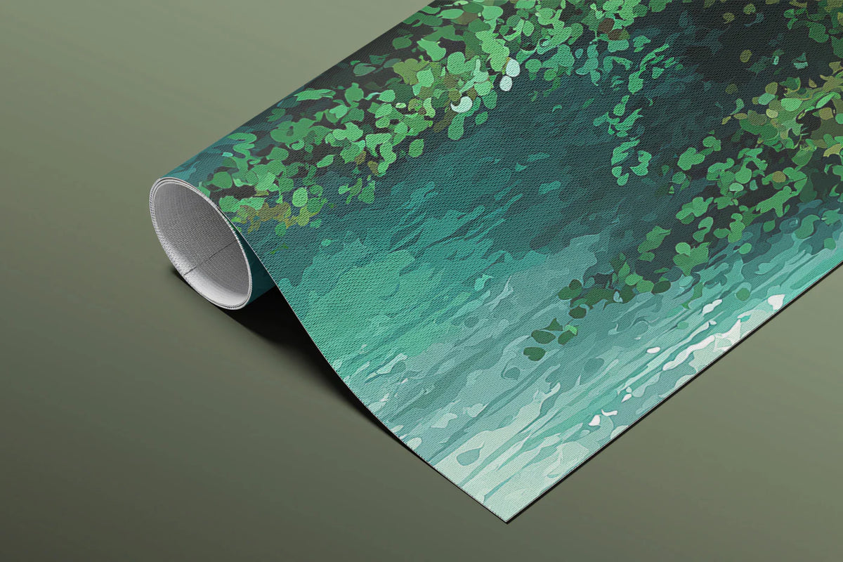 Emerald Grotto Abstract Mural Wallpaper with Hanging Vine Motifs Mural Wallpaper - room preview 03