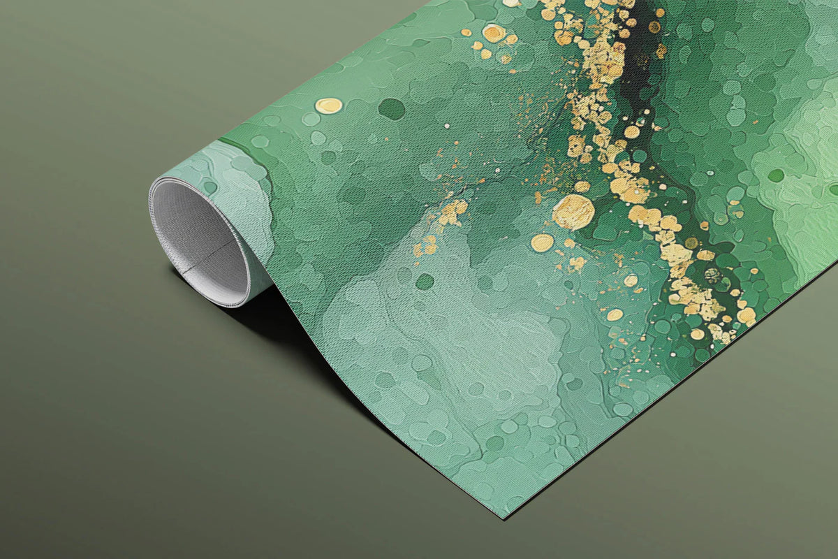 Verdant Agate Mural Wallpaper — Fluid Green and Gold Ink Art Mural Wallpaper - room preview 03