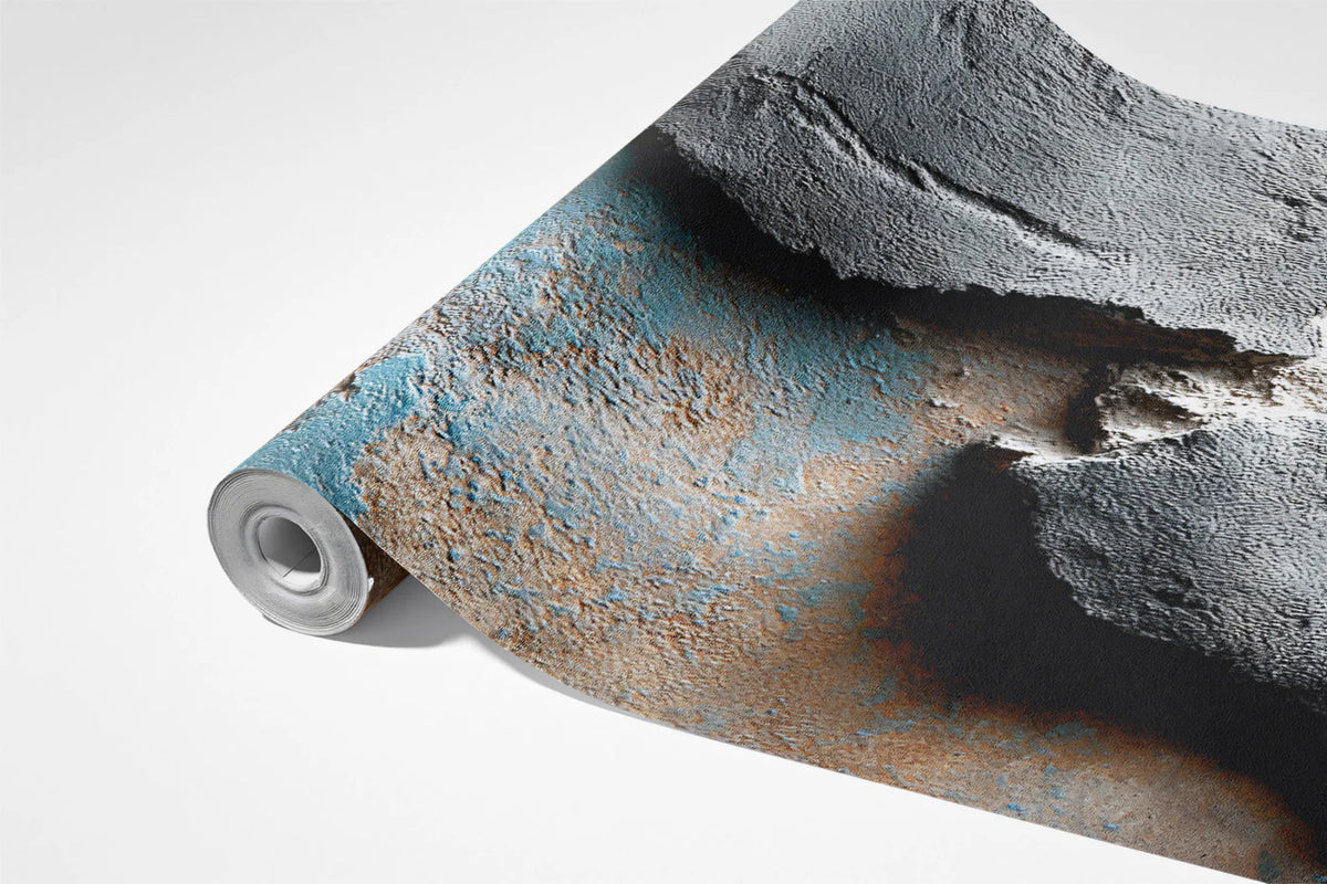 Weathered Concrete Mural Wallpaper — Industrial Blue and Rust Mural Wallpaper - room preview 03