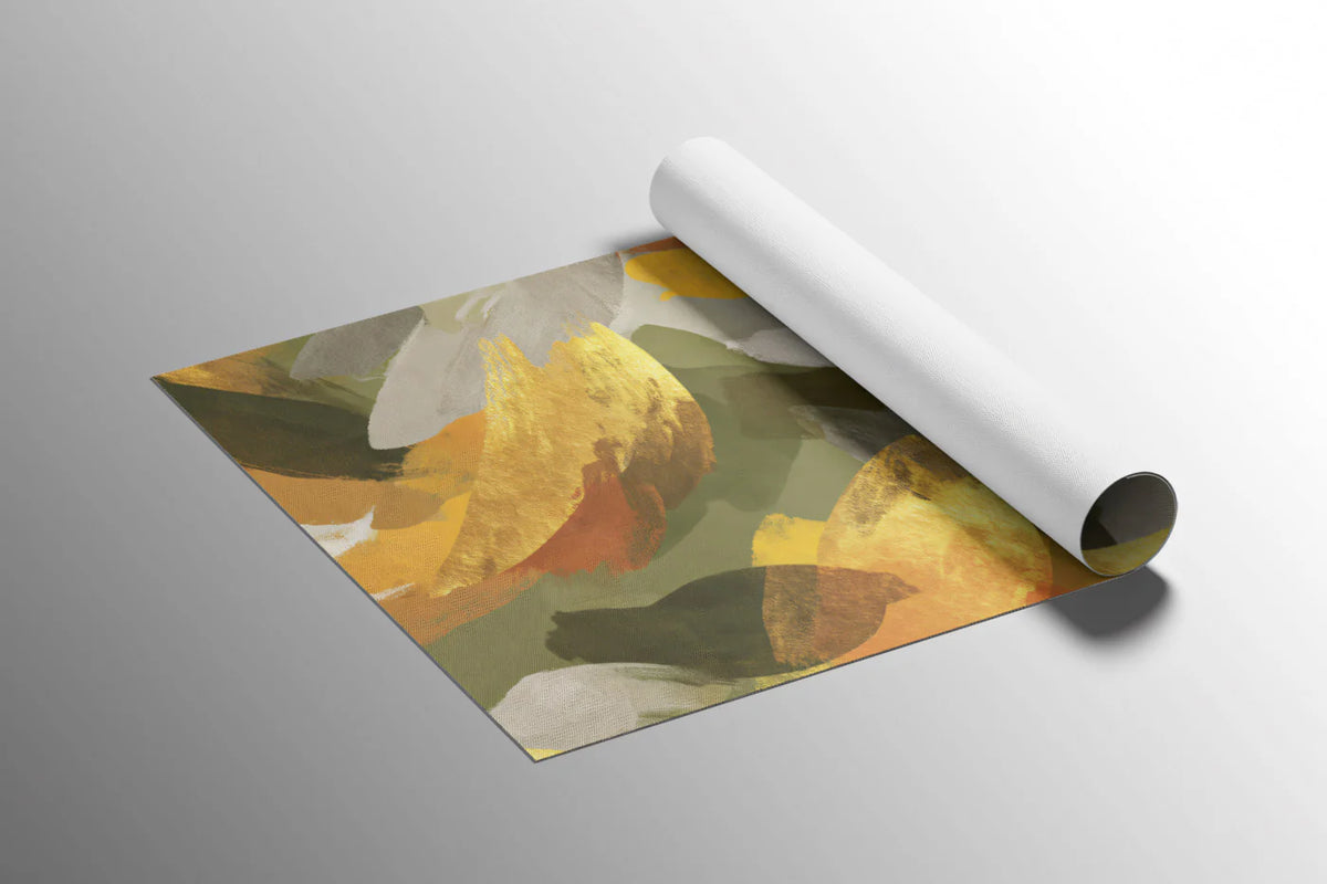 Abstract Brushstroke Mural Wallpaper — Gold and Olive Art Mural Wallpaper - room preview 03