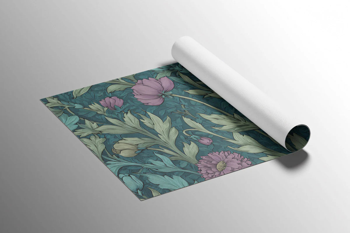 Botanical Floral Mural Wallpaper — Moody Teal and Violet Pattern Mural Wallpaper - room preview 03