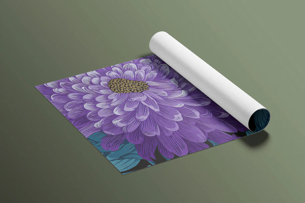 Dramatic Chrysanthemum Floral Mural Wallpaper in Purple and Teal Mural Wallpaper - room preview 03