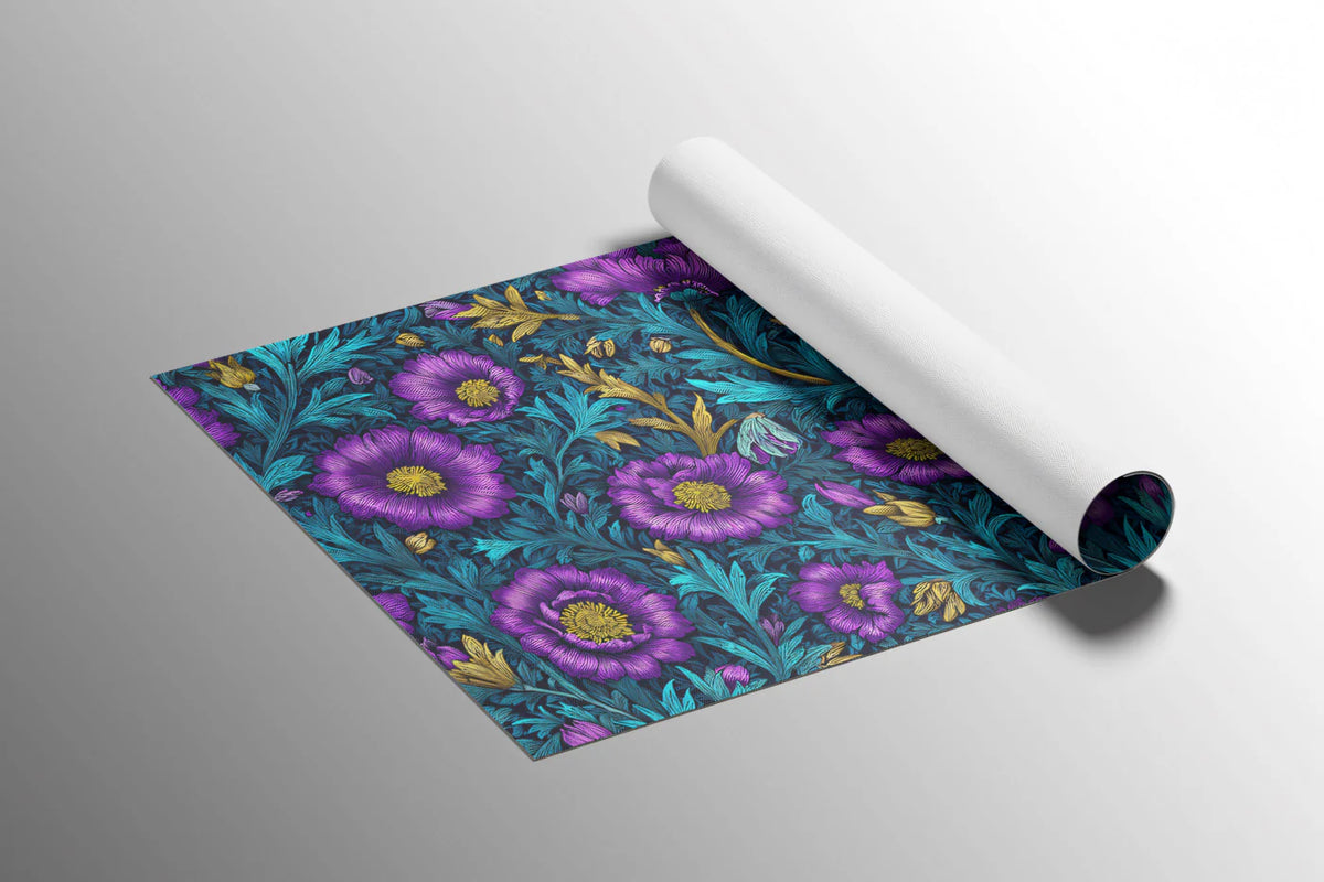 Vivid Purple and Teal Floral Mural Wallpaper — Artistic Botanical Mural Wallpaper - room preview 03
