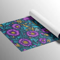 Vivid Purple and Teal Floral Mural Wallpaper — Artistic Botanical Mural Wallpaper - room preview 03
