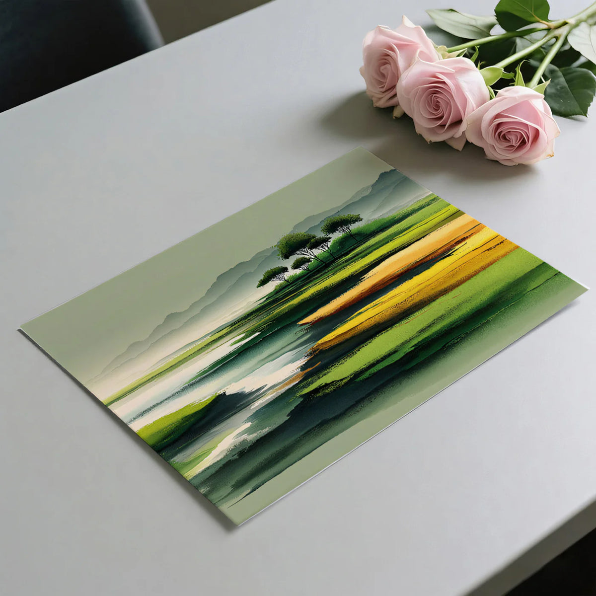 Abstract Horizon Mural Wallpaper — Painterly Pastoral Landscape Mural Wallpaper - room preview 03