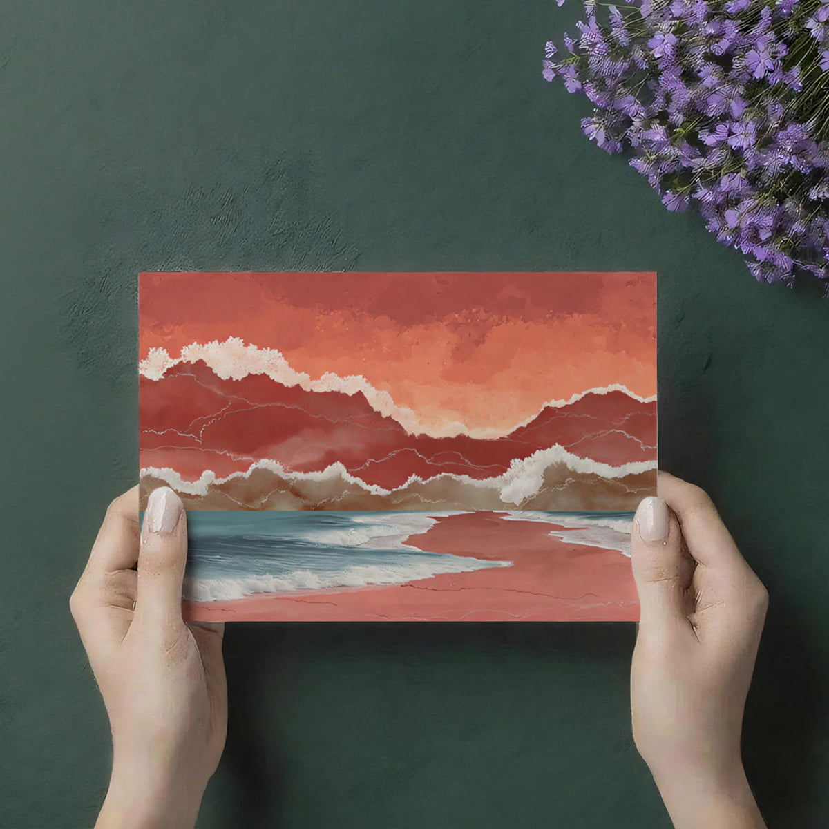 Surreal Coastal Landscape Mural Wallpaper — Dreamy Coral and Sea Mural Wallpaper - room preview 03