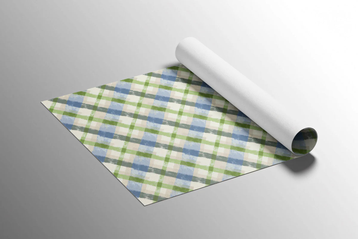 Diagonal Plaid Mural Wallpaper in Refreshing Blue and Green Mural Wallpaper - room preview 03