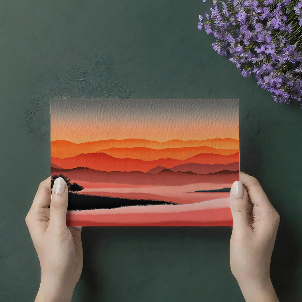 Sunset Horizon Mural Wallpaper — Layered Mountain Landscape Mural Wallpaper - room preview 03
