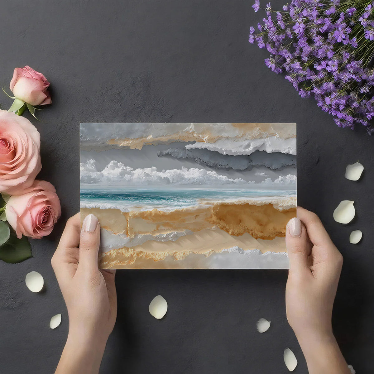Coastal Layers Mural Wallpaper — Textured Seascape Art Mural Wallpaper - room preview 03