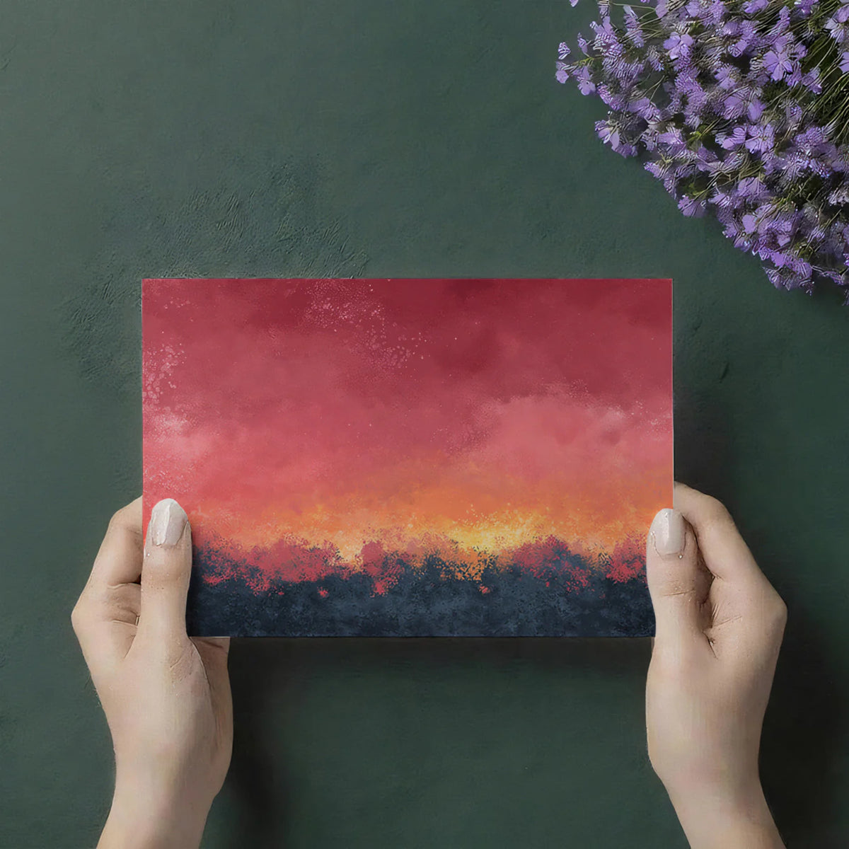 Abstract Painted Sunset Mural Wallpaper — Warm Gradient Landscape Mural Wallpaper - room preview 03