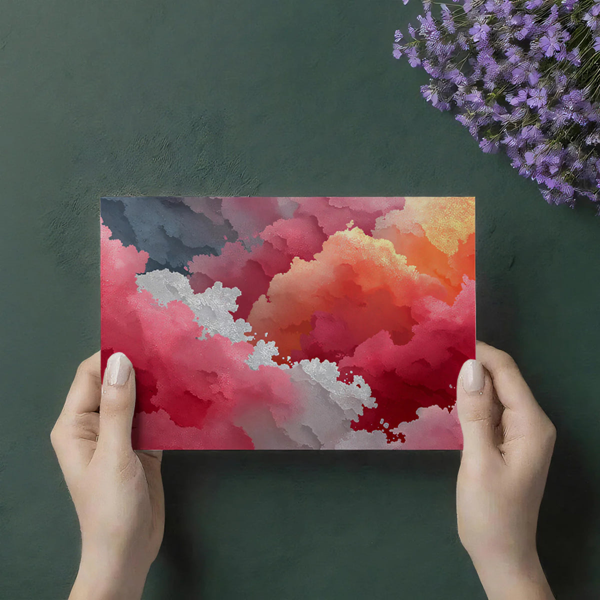 Abstract Cloud Mural Wallpaper — Painted Pink and Orange Gradient Mural Wallpaper - room preview 03