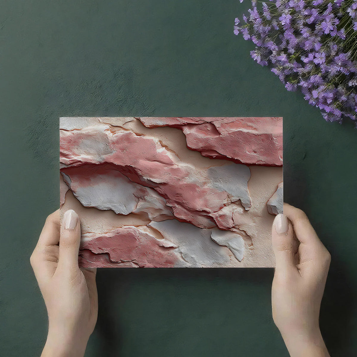 Layered Pink Stone Mural Wallpaper — Abstract Wabi-Sabi Design Mural Wallpaper - room preview 03