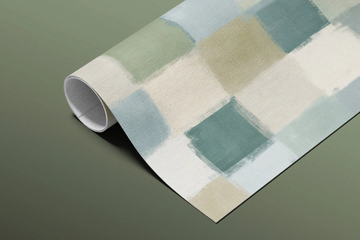 Painterly Checkered Mural Wallpaper in Muted Blue and Green Tones Mural Wallpaper - room preview 03
