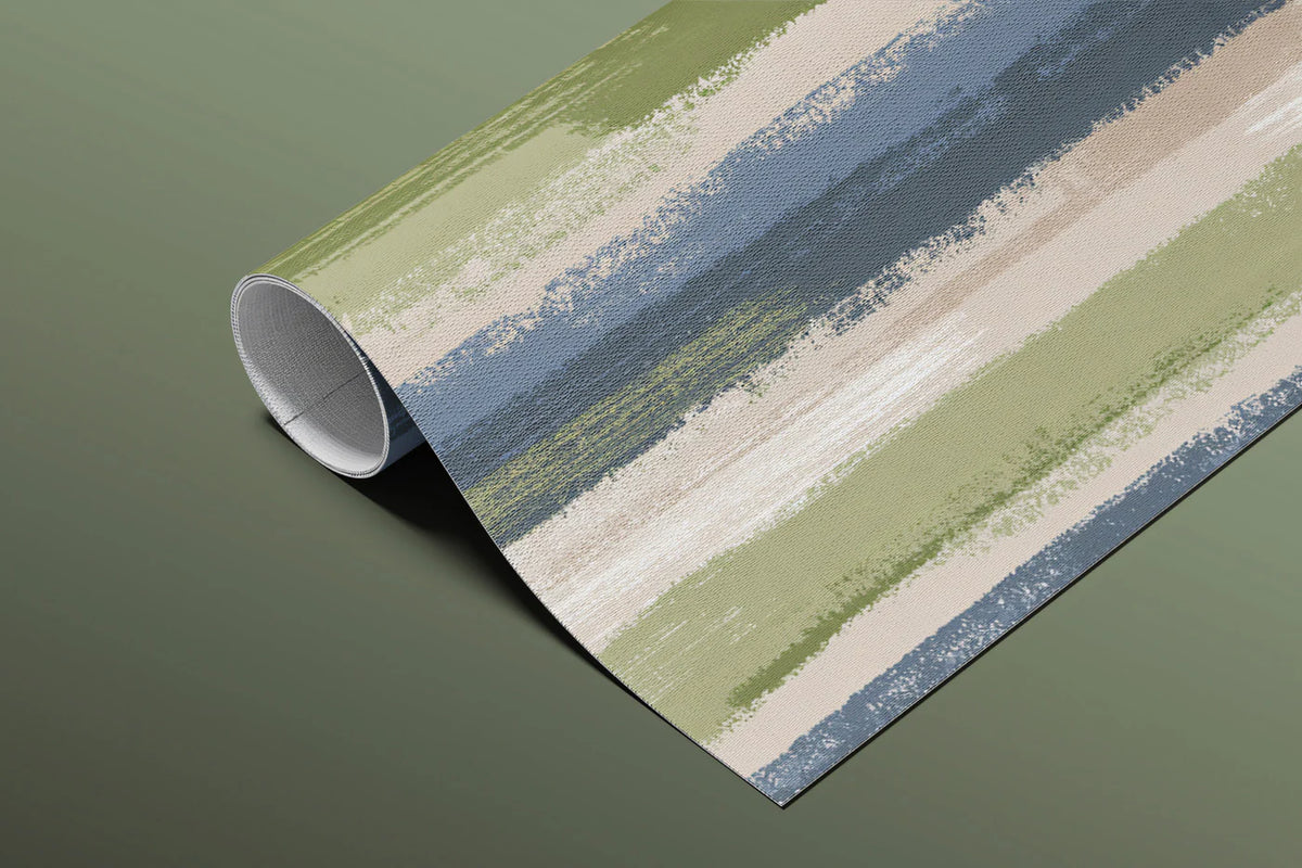 Painterly Vertical Stripe Mural Wallpaper in Olive and Blue Mural Wallpaper - room preview 03