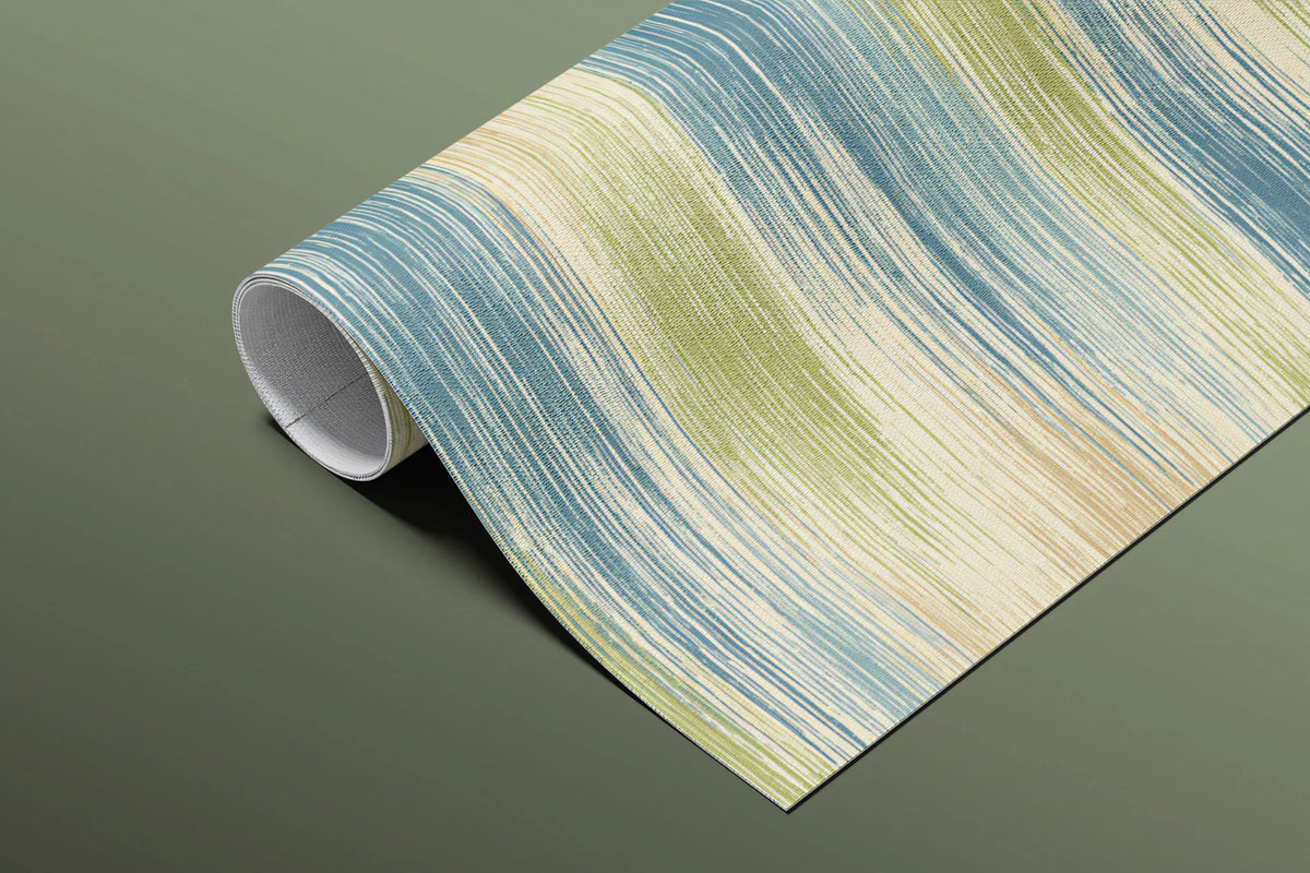 Horizontal Ikat Mural Wallpaper in Earthy Blue and Olive Tones Mural Wallpaper - room preview 03