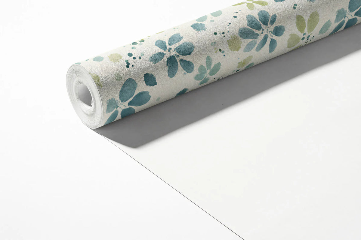 Watercolor Botanical Mural Wallpaper in Sage and Slate Blue Mural Wallpaper - room preview 03