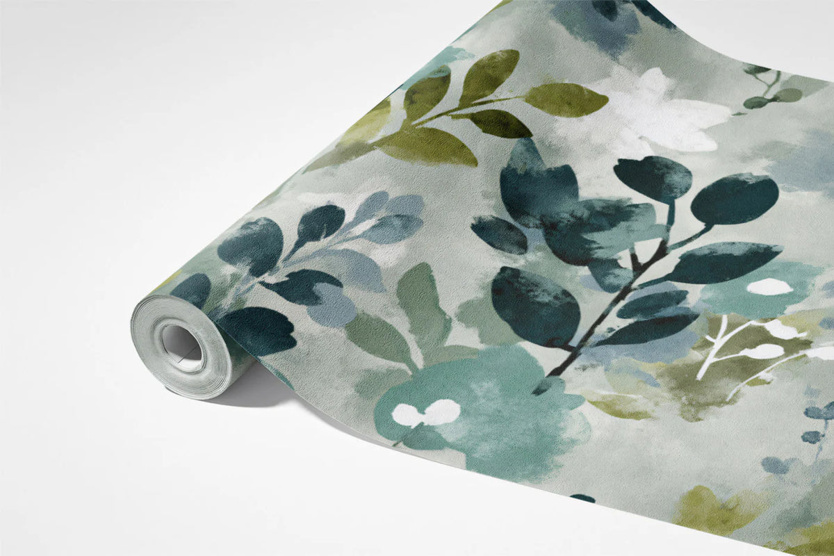 Abstract Botanical Mural Wallpaper — Painterly Leaf and Berry Motif Mural Wallpaper - room preview 03