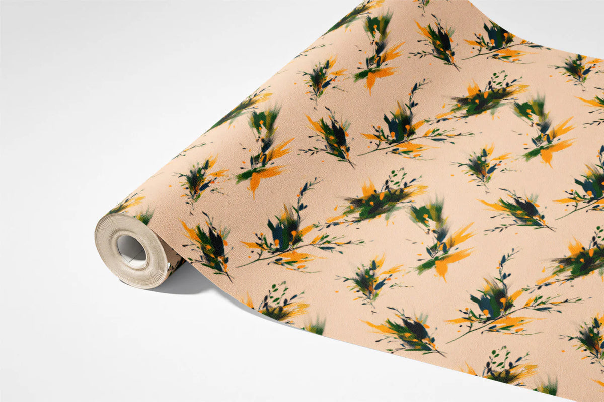 Abstract Botanical Brushstroke Mural Wallpaper — Ochre and Pine Mural Wallpaper - room preview 03