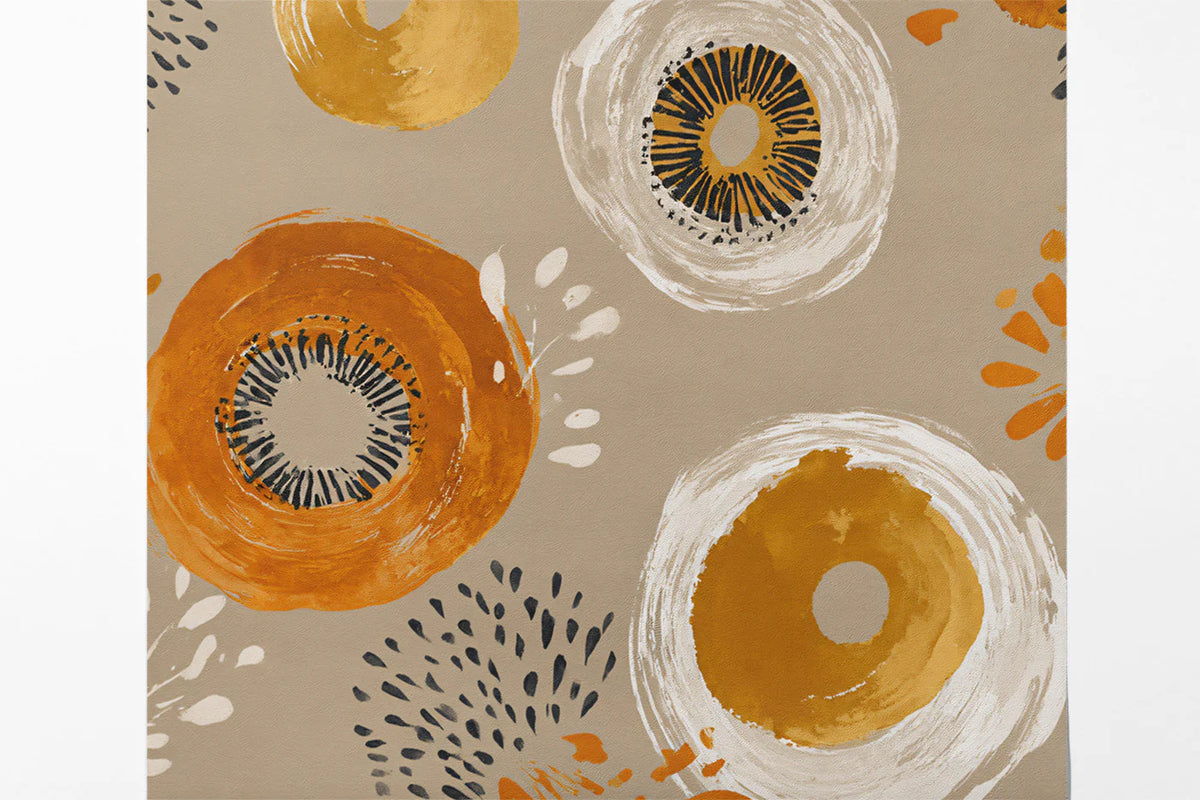 Abstract Painted Circle Mural Wallpaper — Ochre and Warm Taupe Mural Wallpaper - room preview 03