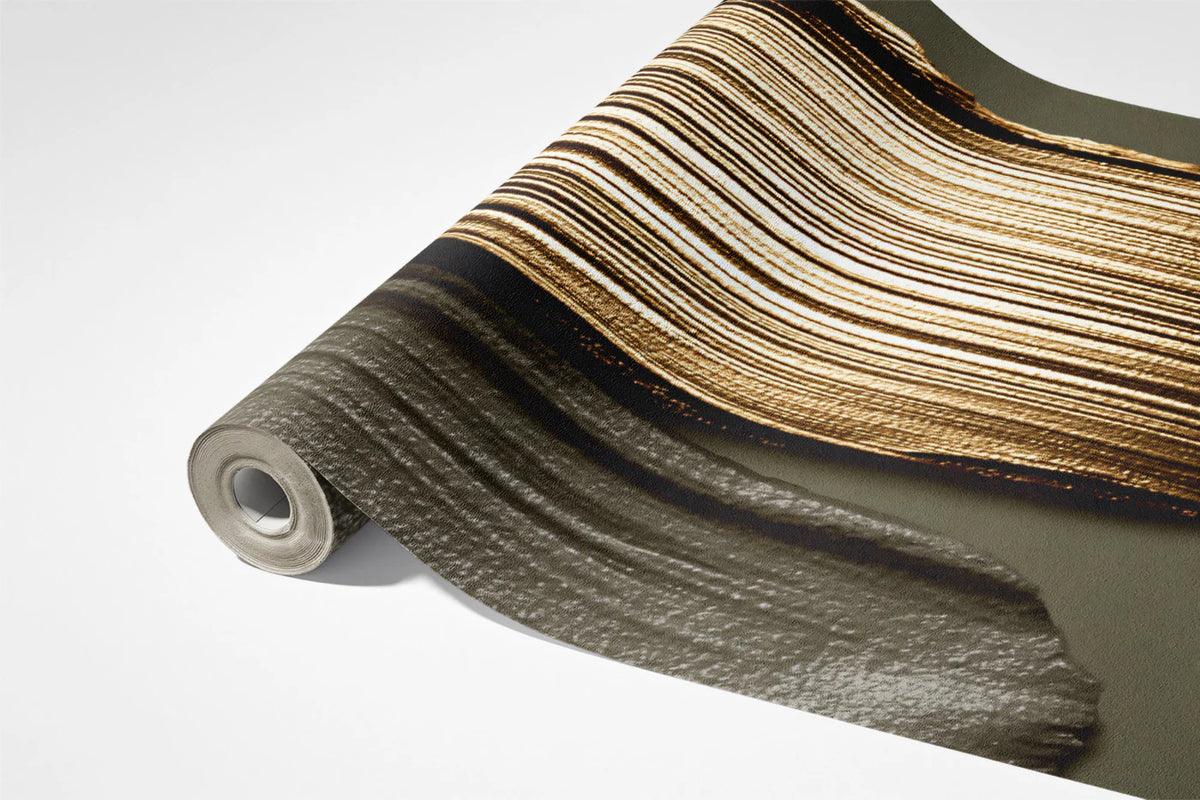 Metallic Brushstroke Mural Wallpaper — Gold and Charcoal Abstract Mural Wallpaper - room preview 03