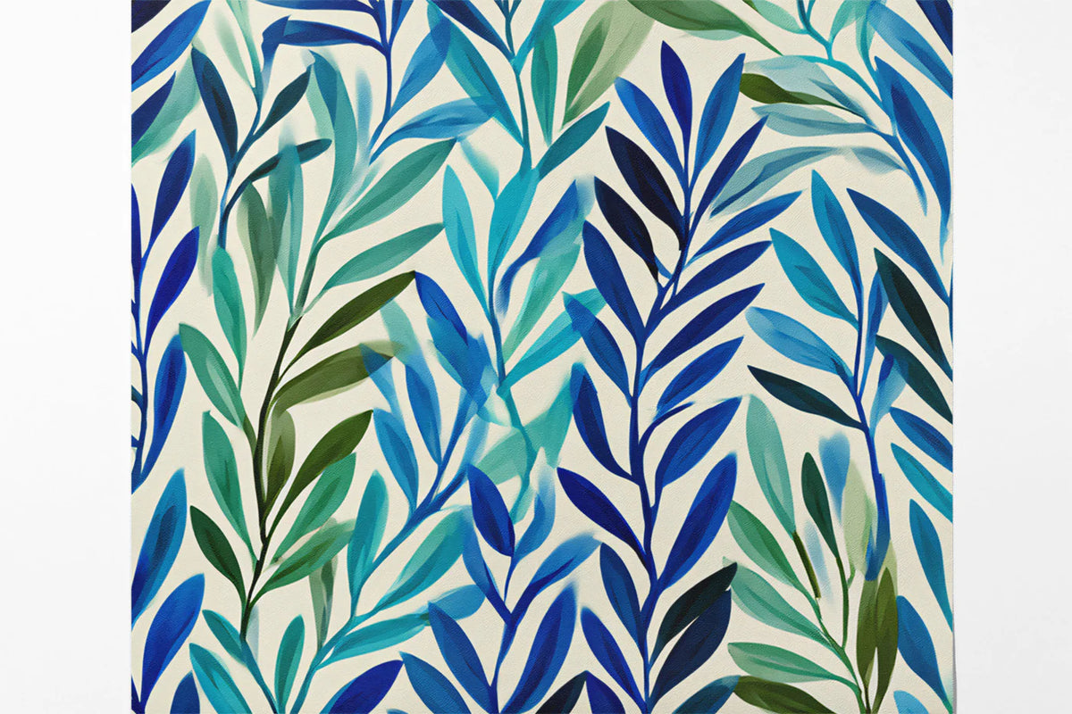 Abstract Foliage Mural Wallpaper — Blue and Green Leaf Pattern Mural Wallpaper - room preview 03