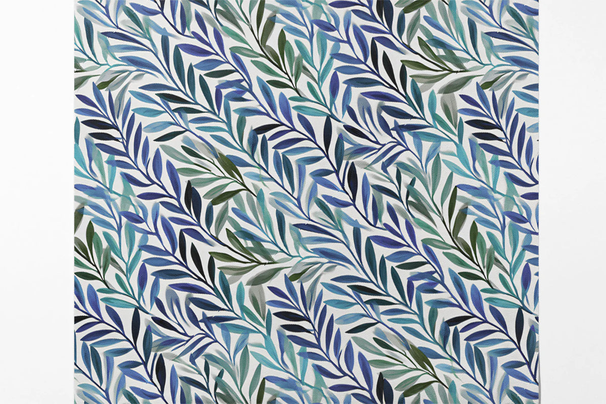 Abstract Botanical Mural Wallpaper — Blue and Sage Leaf Pattern Mural Wallpaper - room preview 03