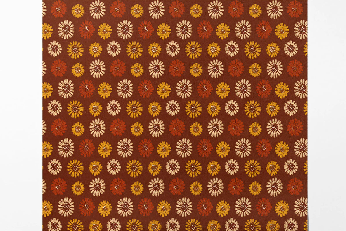 Retro Floral Mural Wallpaper — Warm Earthy Botanical Pattern Mural Wallpaper - room preview 03