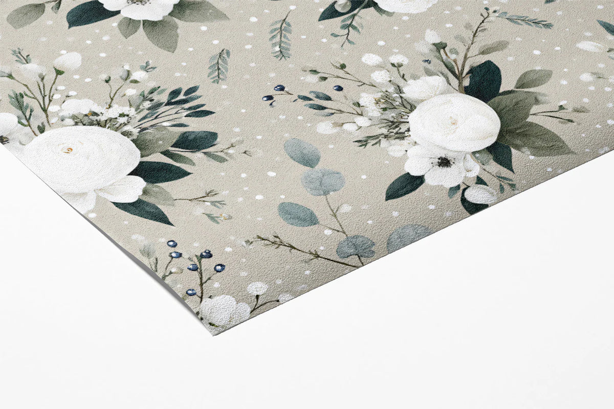 White Floral Bouquet Mural Wallpaper on Soft Beige Background Mural Wallpaper - room preview 03