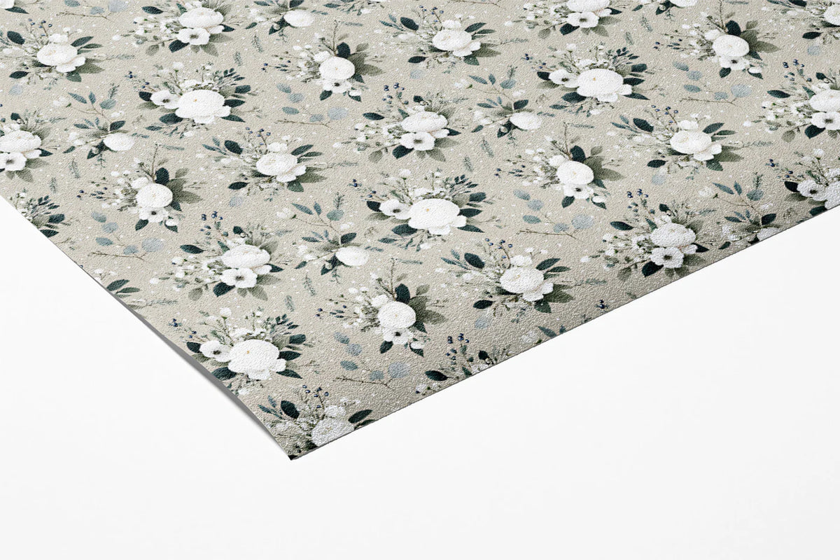 Dainty White Floral Mural Wallpaper — Soft Gray Botanical Pattern Mural Wallpaper - room preview 03