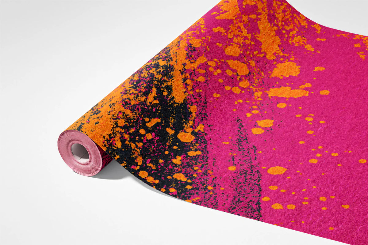 Abstract Painted Circle Mural Wallpaper — Vibrant Fuchsia and Orange Mural Wallpaper - room preview 03