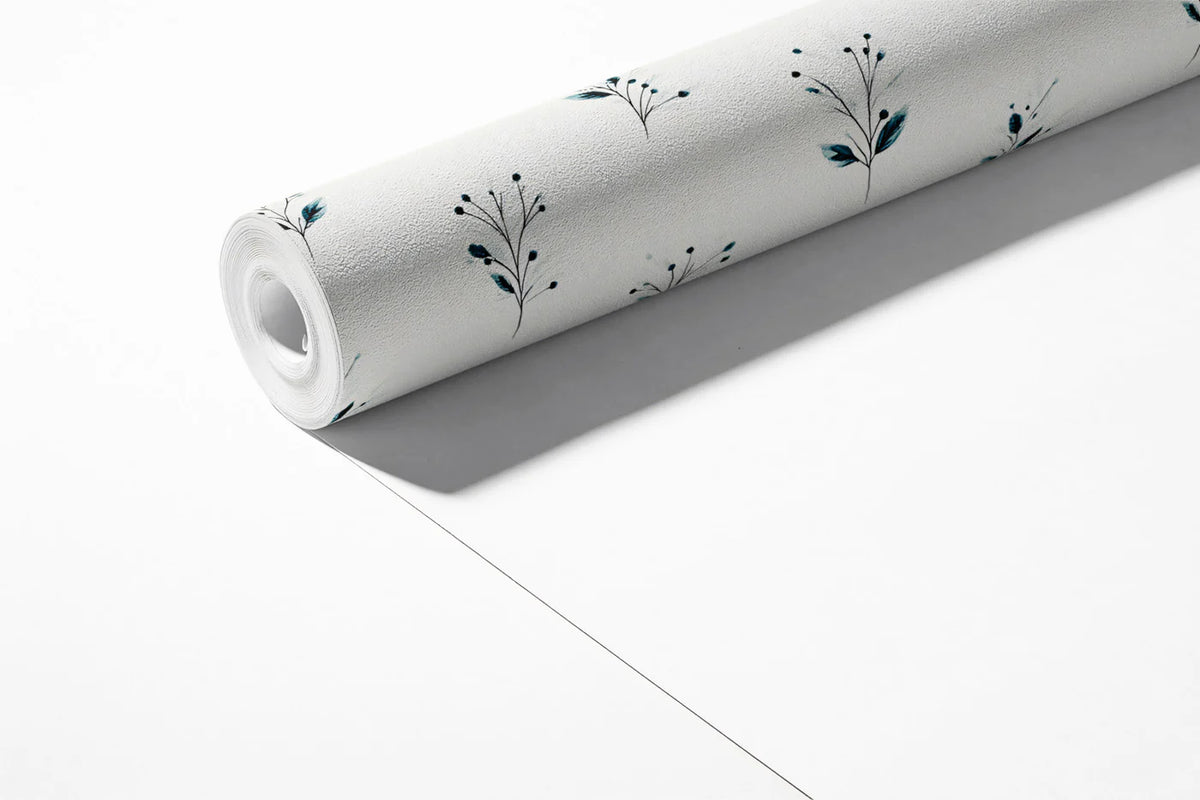 Minimalist Botanical Sprig Mural Wallpaper — Navy and Off-White Mural Wallpaper - room preview 03