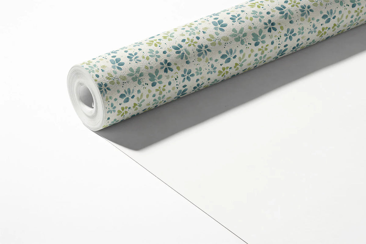 Ditsy Floral Mural Wallpaper — Soft Blue and Sage Garden Mural Wallpaper - room preview 03