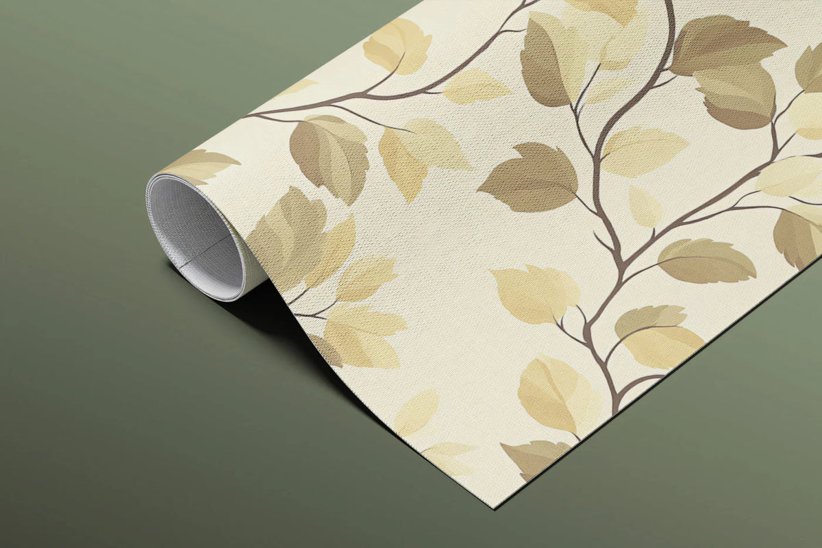 Abstract Botanical Mural Wallpaper — Muted Branch and Leaf Pattern Mural Wallpaper - room preview 03