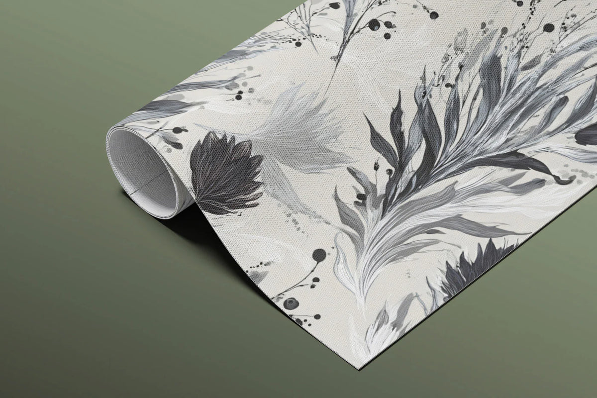 Monochrome Botanical Mural Wallpaper — Expressive Ink Illustration Mural Wallpaper - room preview 03