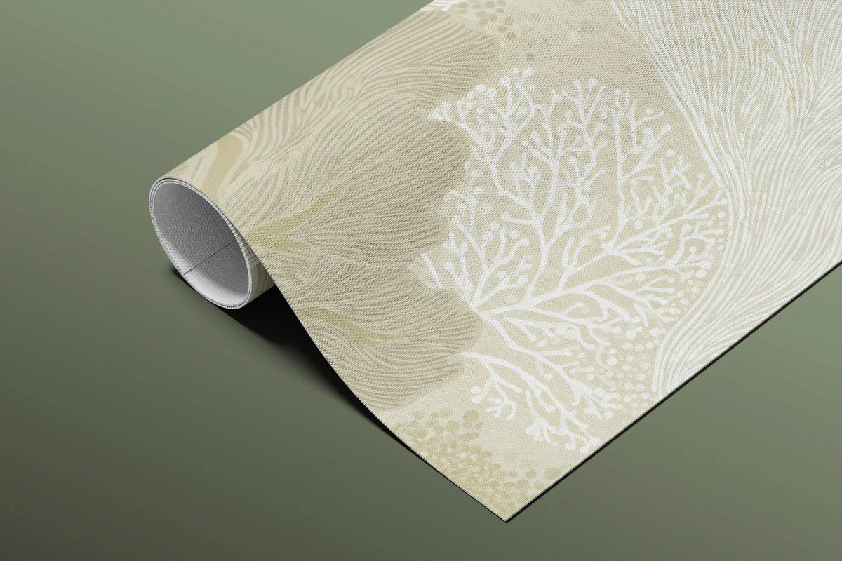 Sculptural Ginkgo Leaf Mural Wallpaper — Neutral Minimalist Mural Wallpaper - room preview 03
