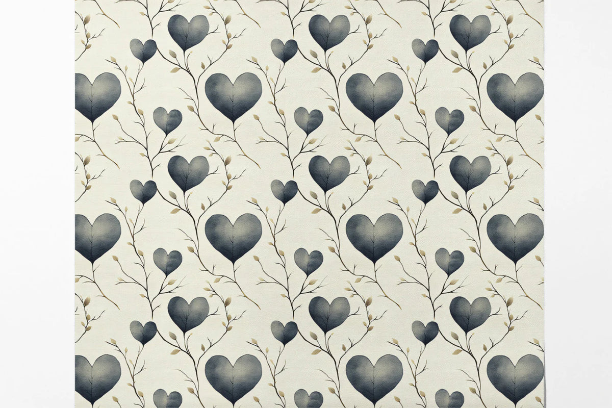 Heart Leaf Branch Mural Wallpaper — Soft Charcoal Botanical Pattern Mural Wallpaper - room preview 03
