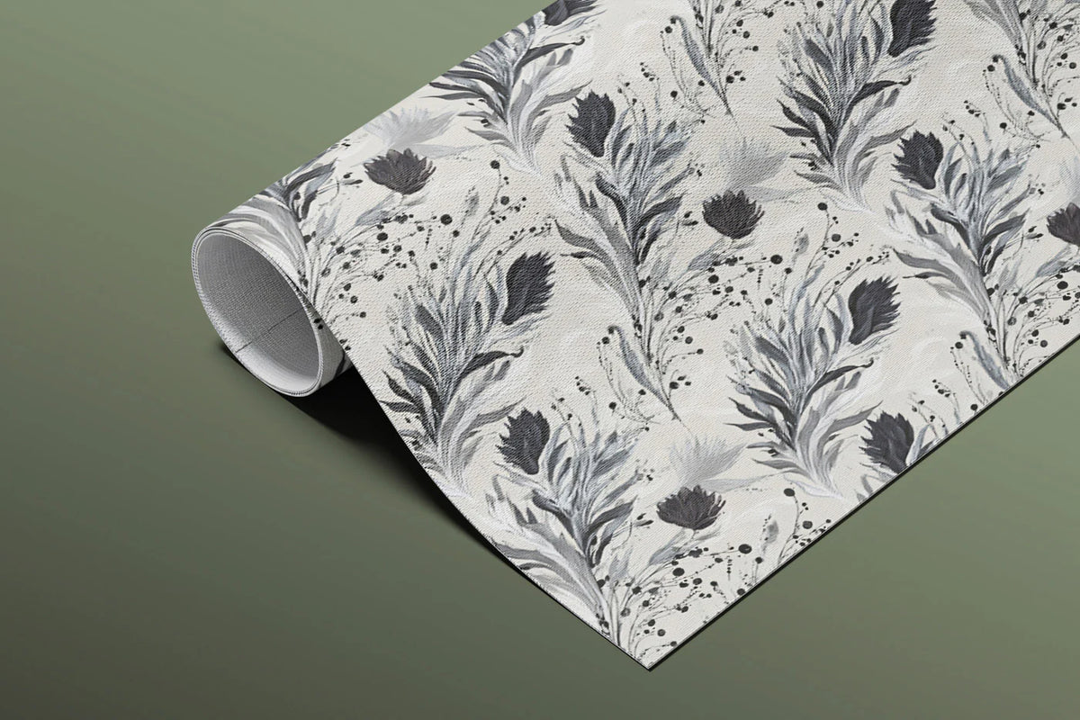 Monochrome Botanical Mural Wallpaper — Abstract Feathered Floral Mural Wallpaper - room preview 03
