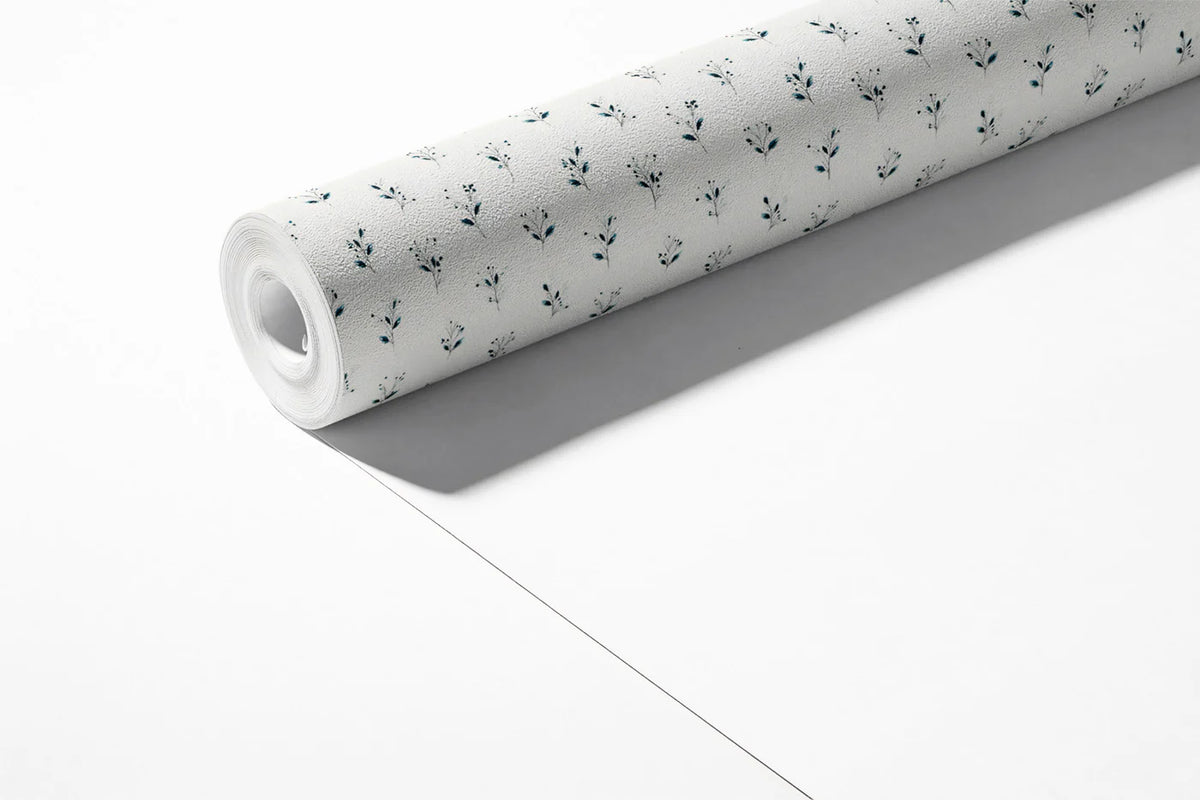 Minimalist Botanical Mural Wallpaper — Dainty Navy Leaf Pattern Mural Wallpaper - room preview 03