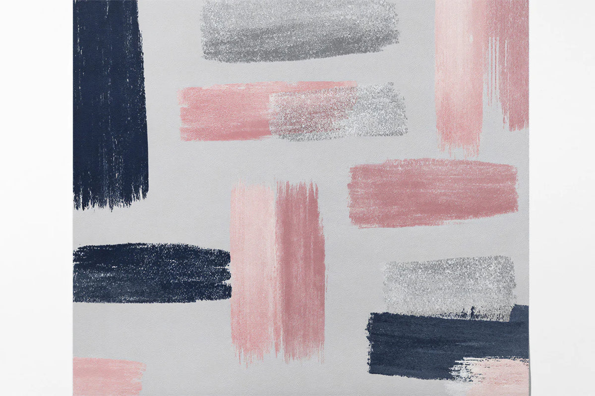 Abstract Brushstroke Mural Wallpaper — Navy, Pink, and Silver Mural Wallpaper - room preview 03