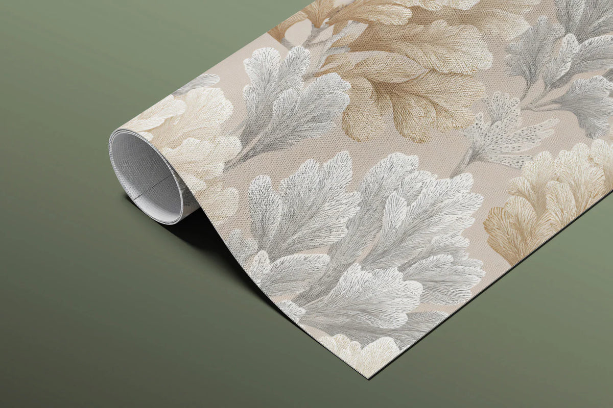 Abstract Foliage Mural Wallpaper — Soft Tan and Gray Leaves Mural Wallpaper - room preview 03