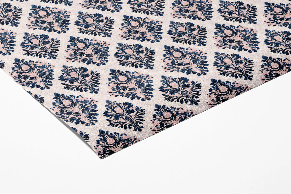 Navy and Blush Pink Damask Mural Wallpaper — Traditional Floral Mural Wallpaper - room preview 03