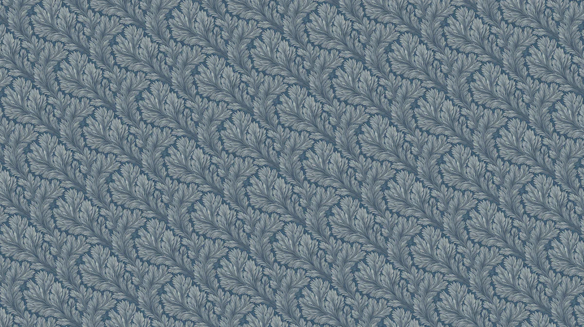 Diagonal Fern Frond Mural Wallpaper — Dusty Blue Botanical Mural Wallpaper - room preview 03