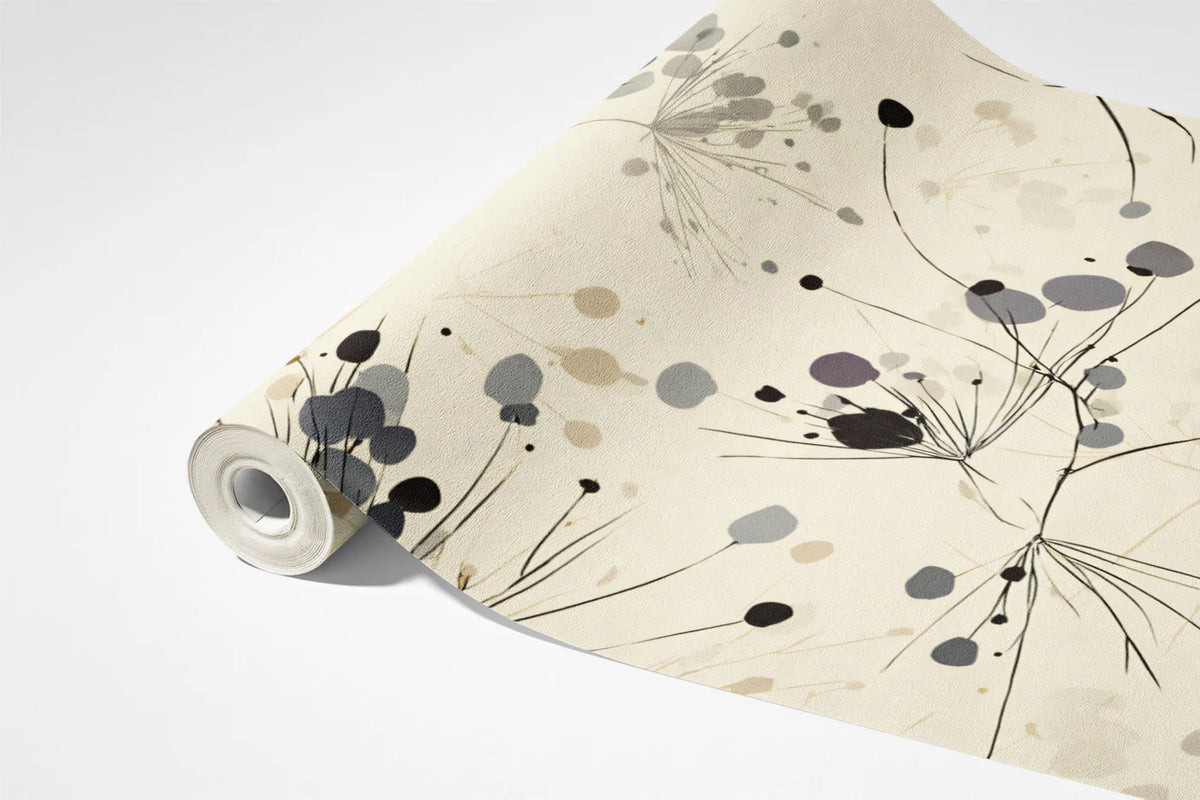 Abstract Dandelion Seed Mural Wallpaper — Modern Ink Sketch Mural Wallpaper - room preview 03