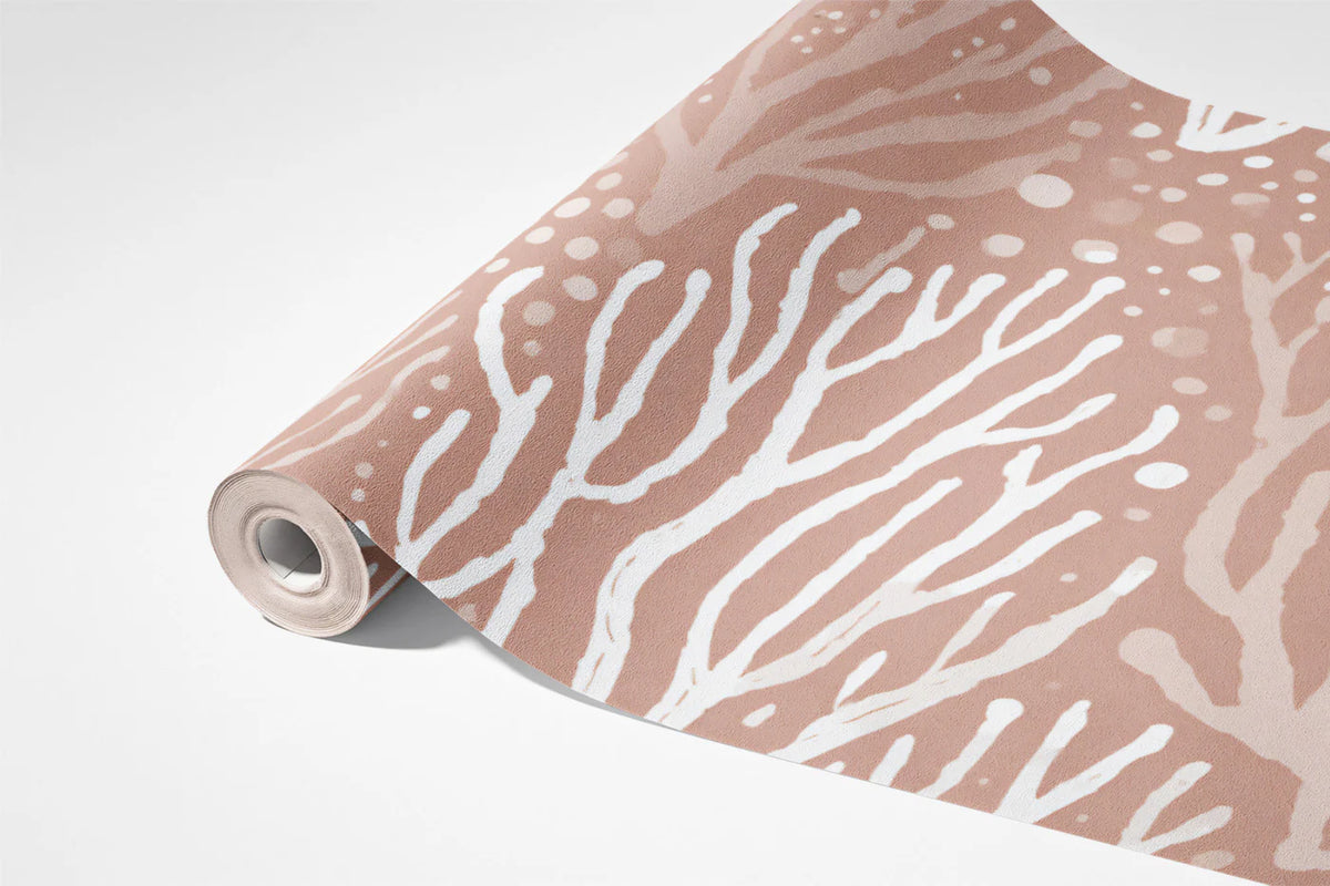 Coastal Coral Mural Wallpaper — Soft Dusty Rose Organic Pattern Mural Wallpaper - room preview 03