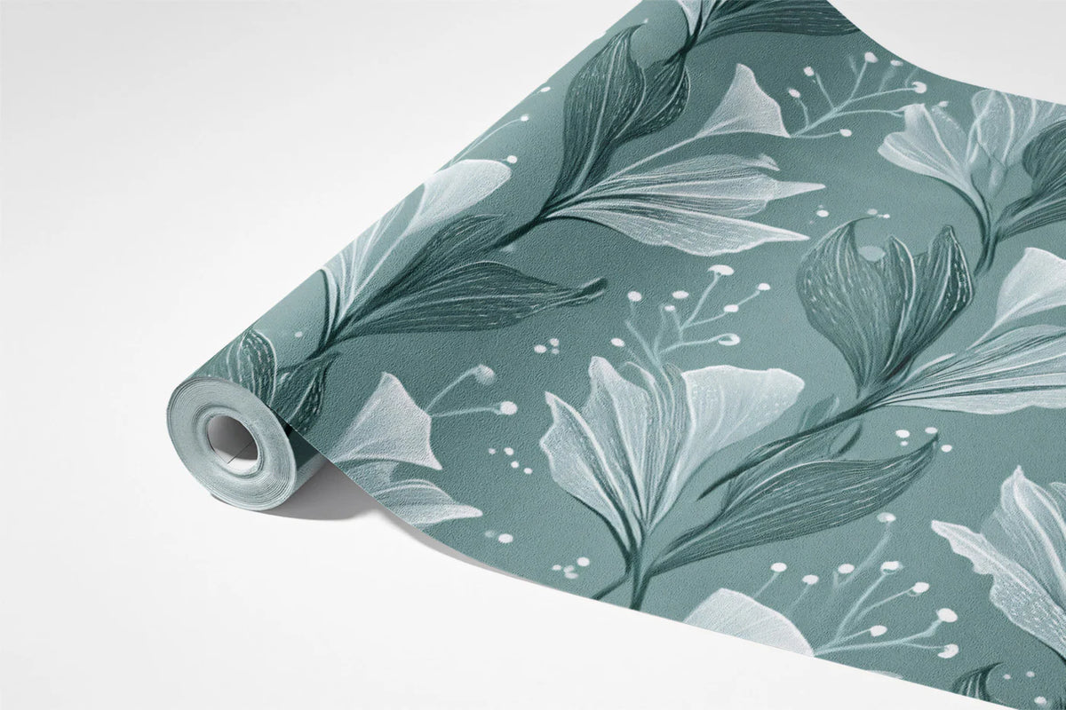 Ethereal Teal Floral Vine Mural Wallpaper — Modern Botanical Mural Wallpaper - room preview 03